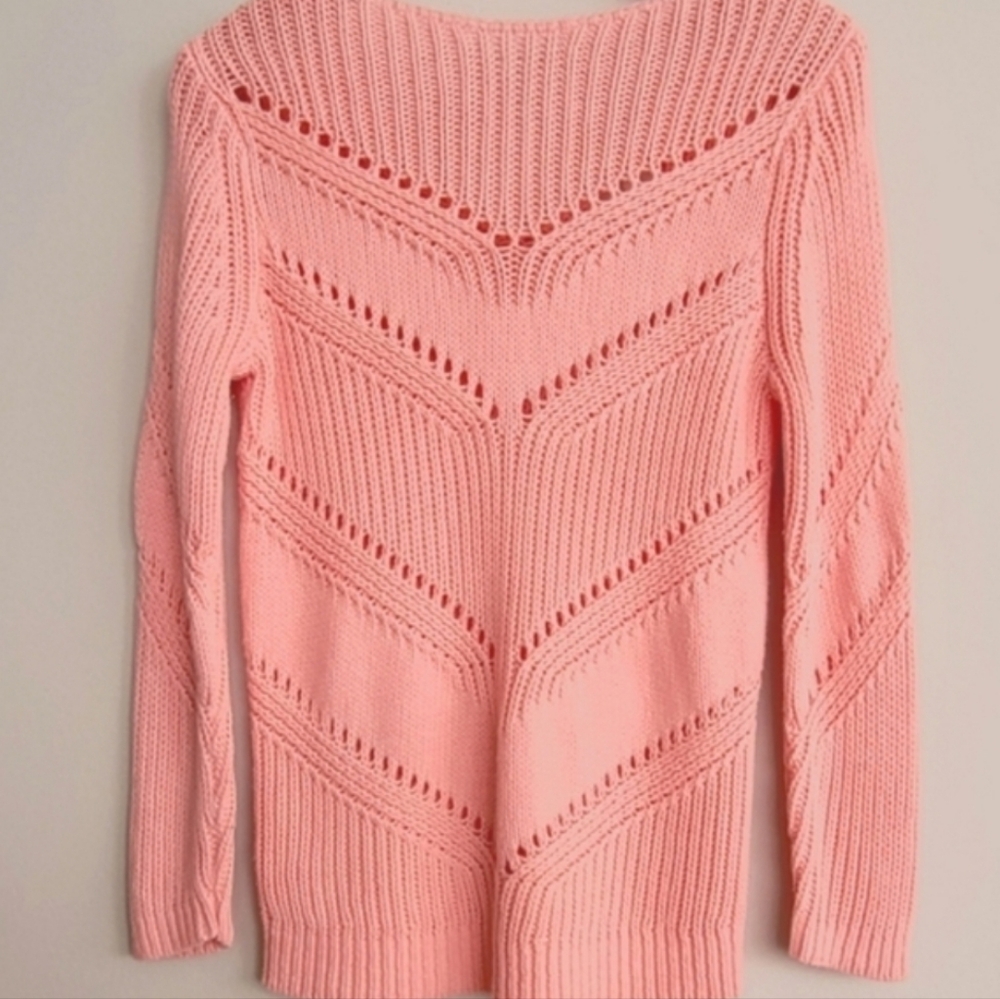 Ann Taylor LOFT Crochet Cotton Blend Back V-Neck Sweater Size XS
